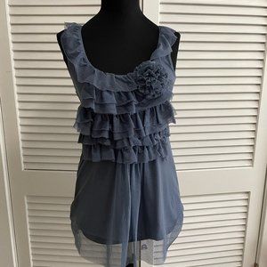 Anthropologie Slate Blue Ruffle Tank